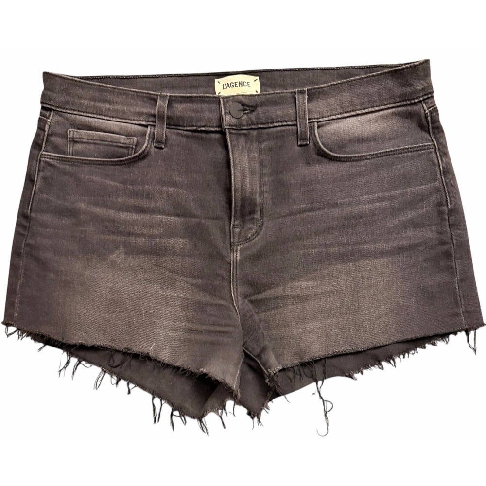 L'AGENCE Audrey‎ Mid Rise Cut Off Denim Shorts Vintage Black USA Made 28
